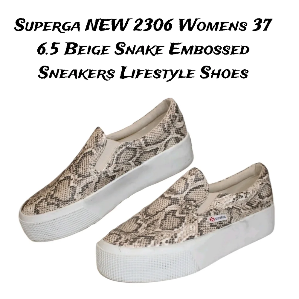 Superga NEW 2306 Platform 6.5 Beige Snake Embossed Sneakers Lifestyle Shoes